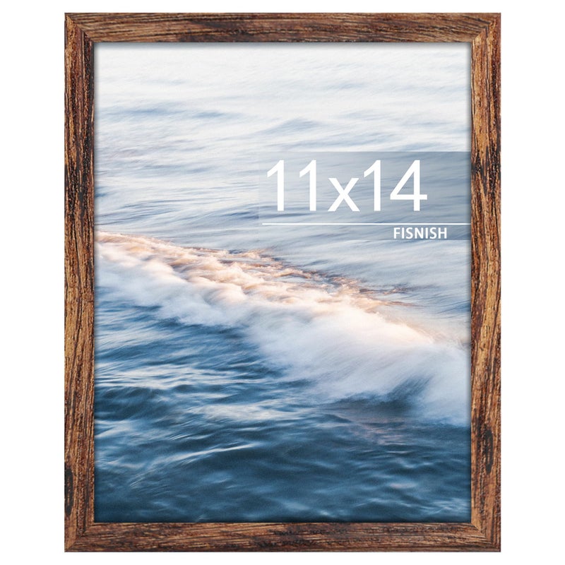 Fisnish 11x14 Picture Frame, for Tabletop Display, Horizontal or Vertical Wall Mounting, Brown - Image 1