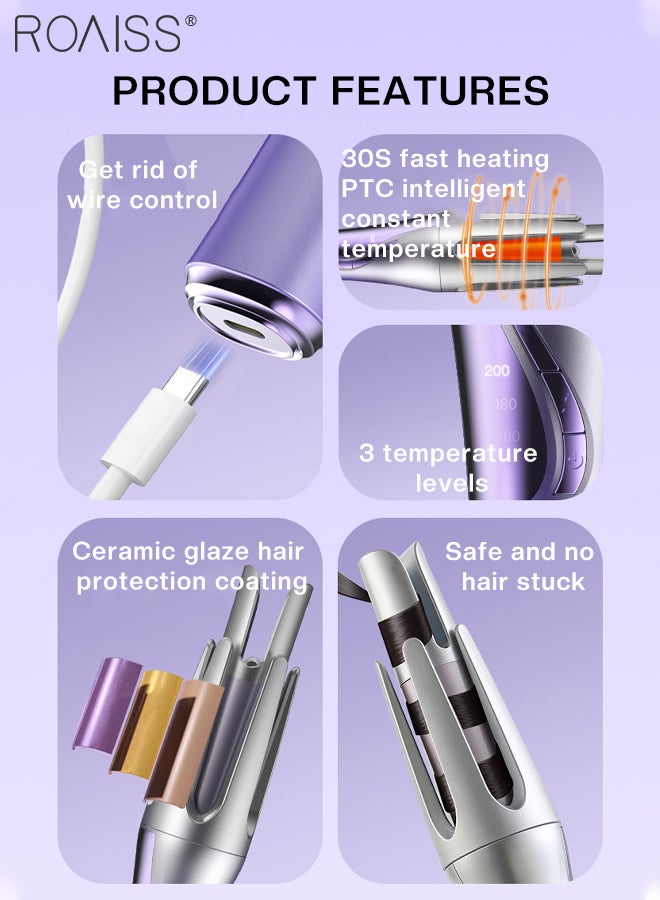 رويس مكواة تجعيد الشعر السيراميكية اللاسلكية القابلة لإعادة الشحن عبر USB متعددة الوظائف المحمولة مع 3 درجات حرارة أسطوانة تجعيد الشعر السيراميكية للشعر المتوسط ​​والطويل ومصفف الشعر المموج - Image 5