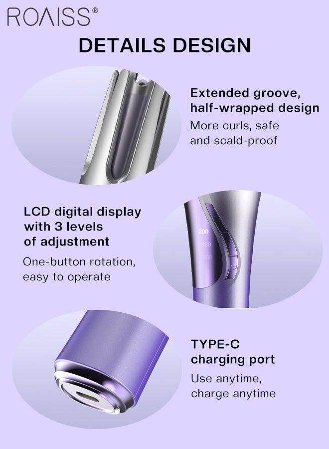 رويس مكواة تجعيد الشعر السيراميكية اللاسلكية القابلة لإعادة الشحن عبر USB متعددة الوظائف المحمولة مع 3 درجات حرارة أسطوانة تجعيد الشعر السيراميكية للشعر المتوسط ​​والطويل ومصفف الشعر المموج - Image 4