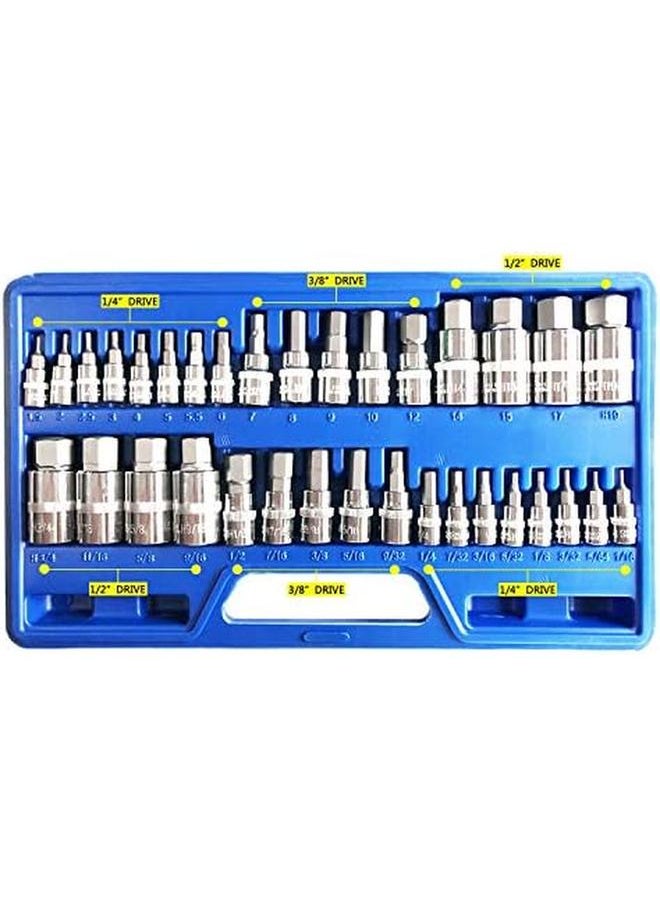 Master - Hex Bit Socket Set Allen Wrench Bit Kit Hex Key For Ratchet Socket Tool Sae And Metric Set 3 8 1 4 1 2 Drive Socket Set 34 Piece - Image 1