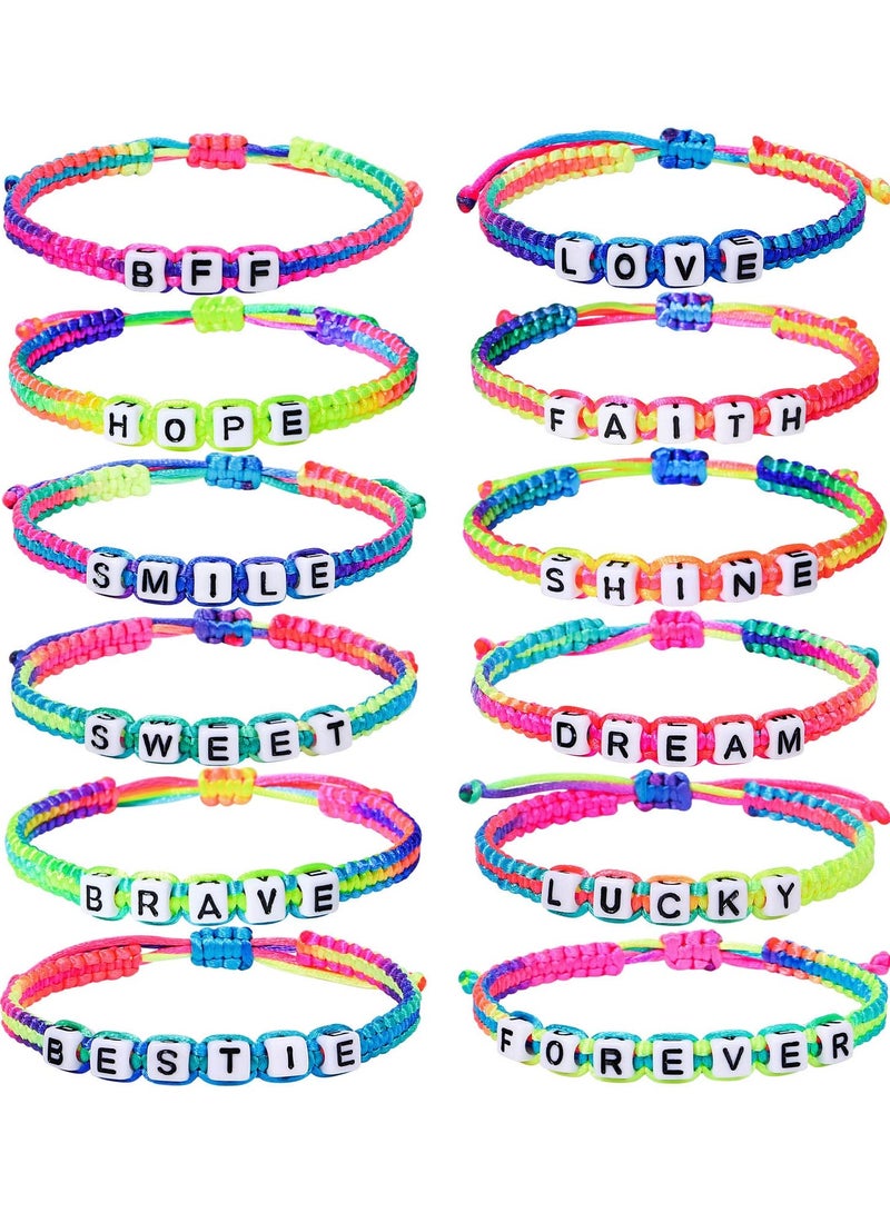 Excefore 12 Pcs Kids Girls Bracelet for Girls Jewelry Toddler Letter Beads Bracelets Teen Baby Friendship Cute Adjustable Multicolor Woven Pretend Play Bracelet - Image 1