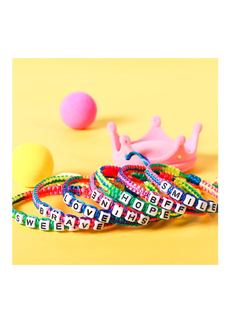 Excefore 12 Pcs Kids Girls Bracelet for Girls Jewelry Toddler Letter Beads Bracelets Teen Baby Friendship Cute Adjustable Multicolor Woven Pretend Play Bracelet - Image 4