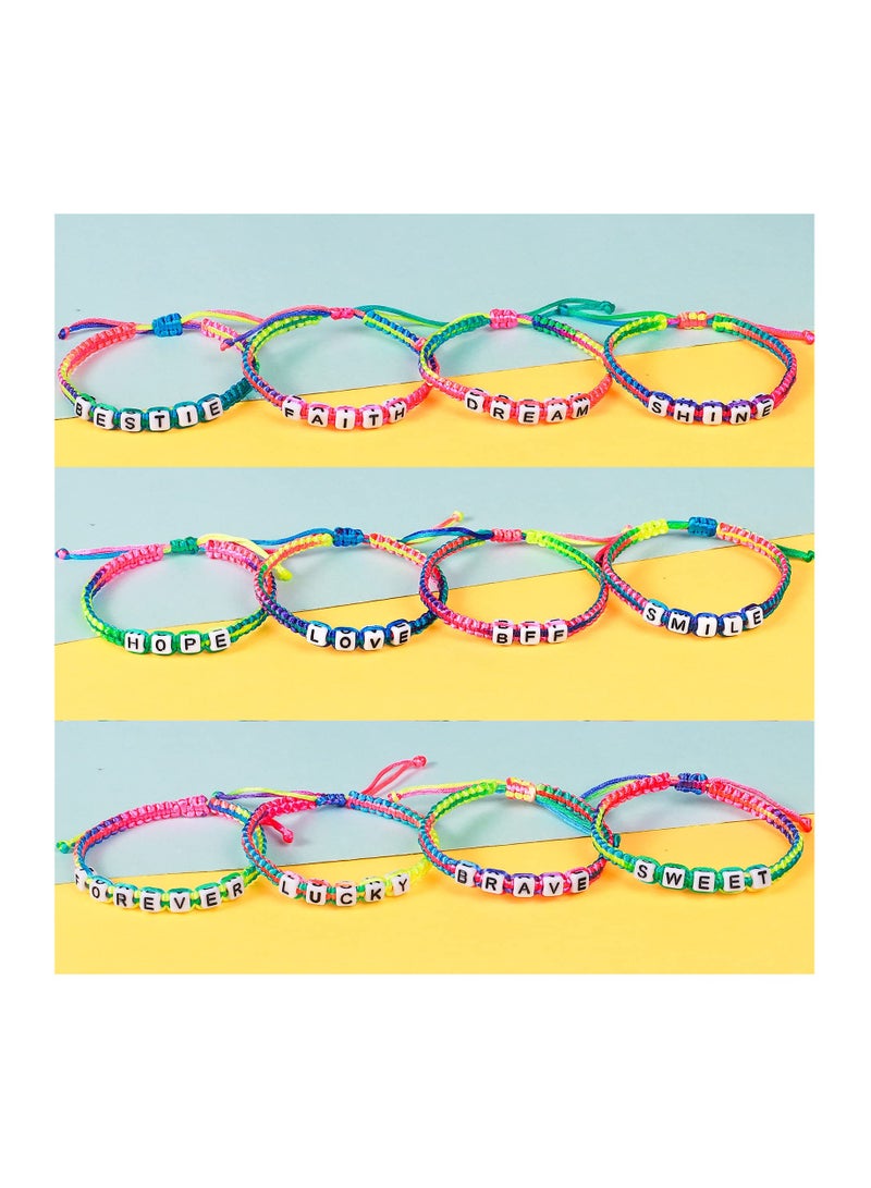 Excefore 12 Pcs Kids Girls Bracelet for Girls Jewelry Toddler Letter Beads Bracelets Teen Baby Friendship Cute Adjustable Multicolor Woven Pretend Play Bracelet - Image 5