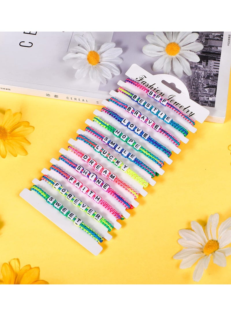 Excefore 12 Pcs Kids Girls Bracelet for Girls Jewelry Toddler Letter Beads Bracelets Teen Baby Friendship Cute Adjustable Multicolor Woven Pretend Play Bracelet - Image 3