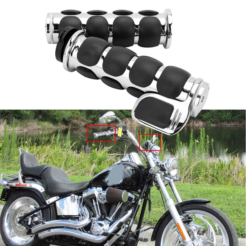 MISS MOLY Pair of 1" Dual Chrome Motorcycle Bar End Hand Grips Handlebar Compatible with Cruisers Harley Yamaha Suzuki - Image 1