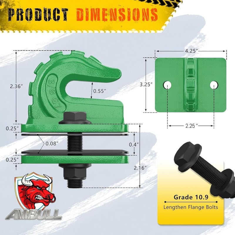 AMBULL 2 Pack 3/8" Tractor Bucket Grab Hook Grade 70 Forged Steel Tow Hook Mount - Image 2