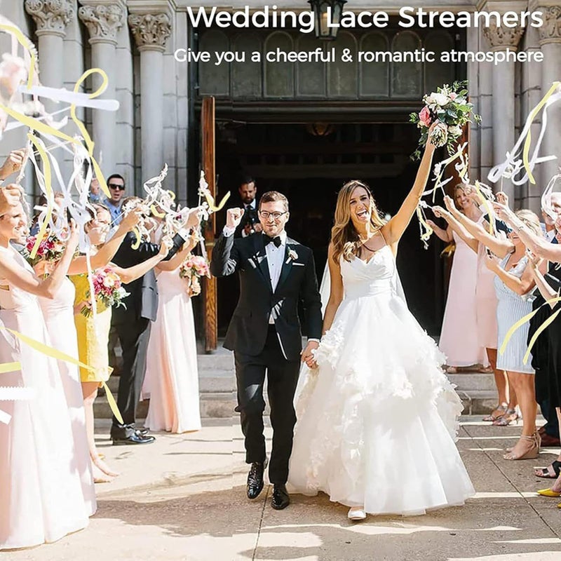 Champagne Wedding Wands With Bells 50 Pieces Ribbon Streamers For Guests Send Off - Image 3