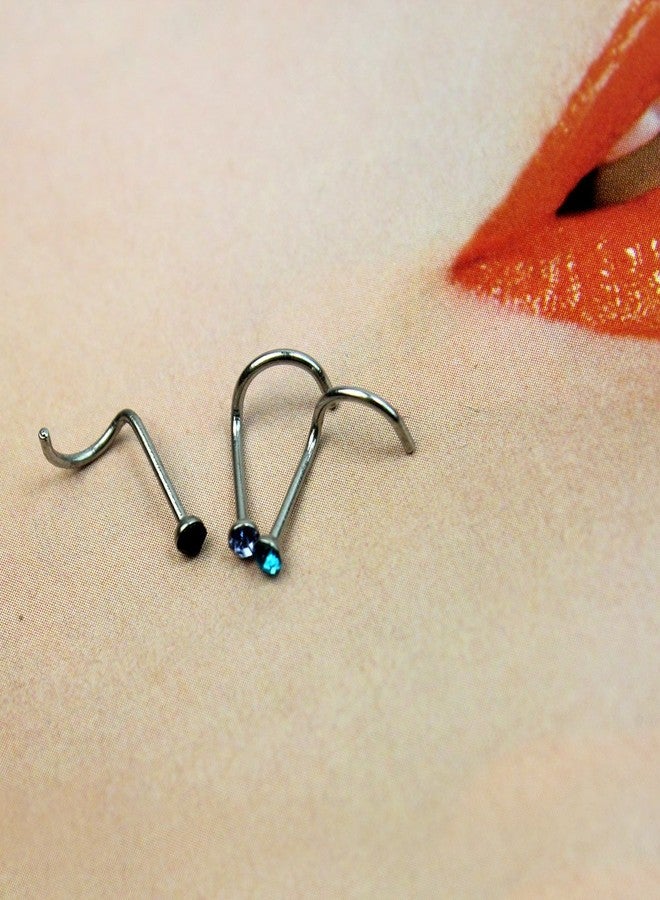 CrazyPiercing 20pcs Colorful Rhinestone Steel Screw Nose Rings Studs Bar Pin Piercing Jewelry (20 pcs) - Image 4