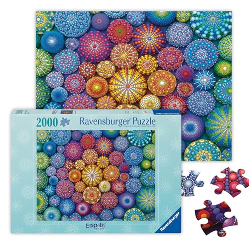 Ravensburger Mandalas قوس قزح المشعة 2000 قطعة لغز تركيب الصور ألوان جريئة زاهية أحجار مطلية معقدة في قوس قزح فن مؤطر أحجية عالية الجودة للبالغين - Image 1