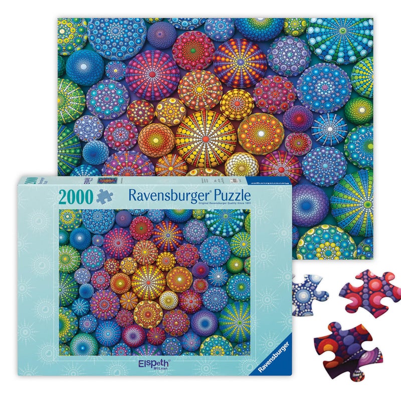 Ravensburger Mandalas قوس قزح المشعة 2000 قطعة لغز تركيب الصور ألوان جريئة زاهية أحجار مطلية معقدة في قوس قزح فن مؤطر أحجية عالية الجودة للبالغين - Image 2