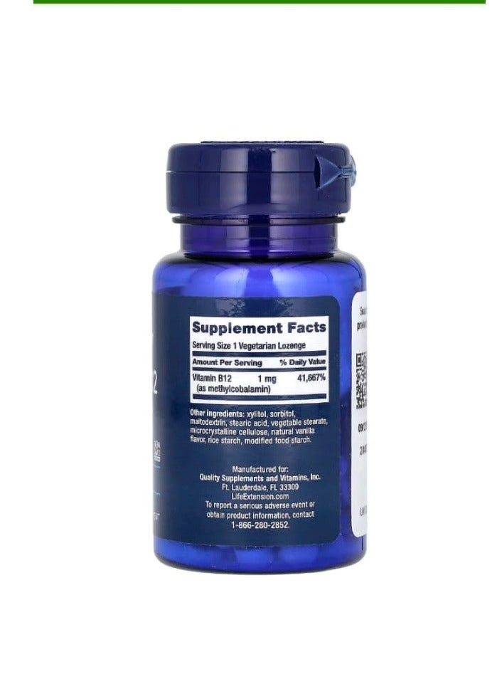 Life Extension Vitamin B12 Methylcobalamin 1 mg 60 Vegetarian Lozenges - Image 2