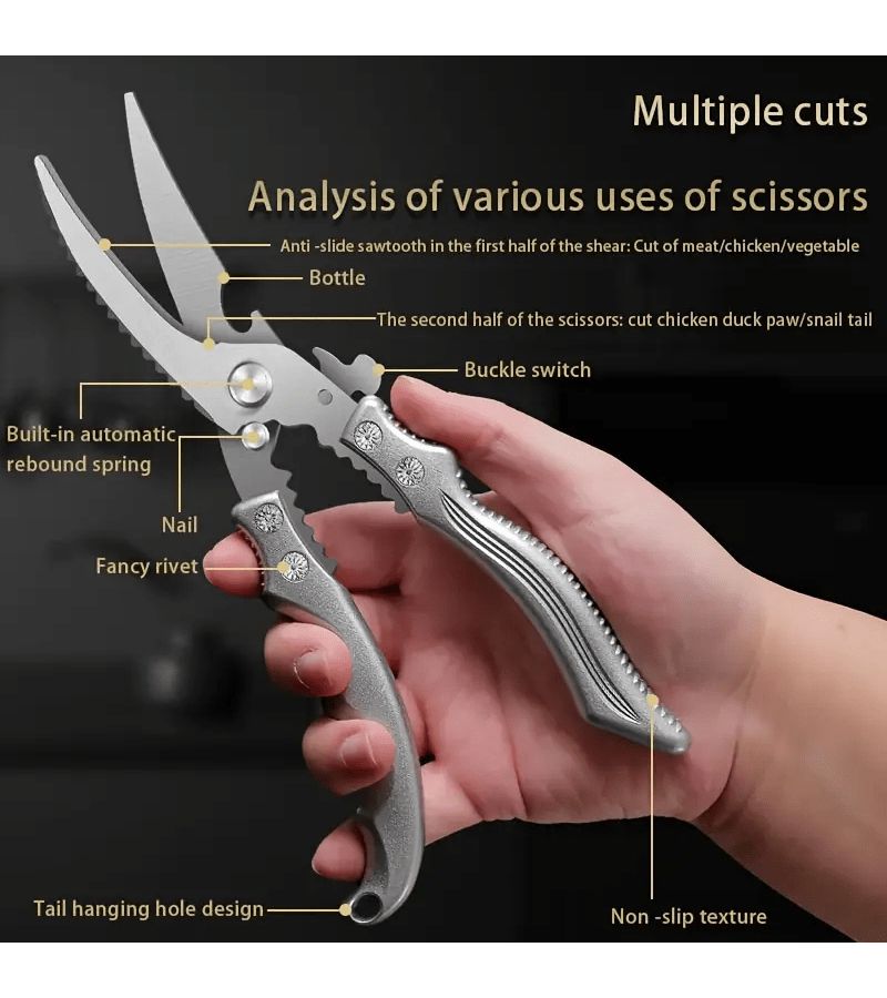 Stainless Steel Kitchen Scissors Detachable Dishwasher Safe With Bottle Opener Fish Scaler - Image 2