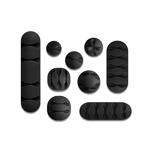 DailyObjects Rounded Clip-On Cable Stickers | Silicone Multipurpose Organiser Clipper for Cable to Organise Home, Desks, Offices, Cars, Cubicles | Affixable Everywhere | Black - Set of 9 - Image 1