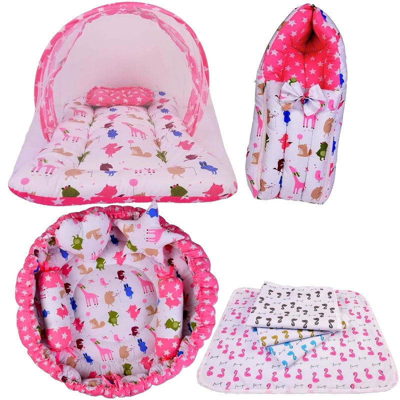 Kwitchy مجموعة سرير الأطفال كويتشي الأساسية للنوم مع مرتبة عكسية وحقيبة حمل وشراشف وردية 06 أشهر 4 قطع - Image 1