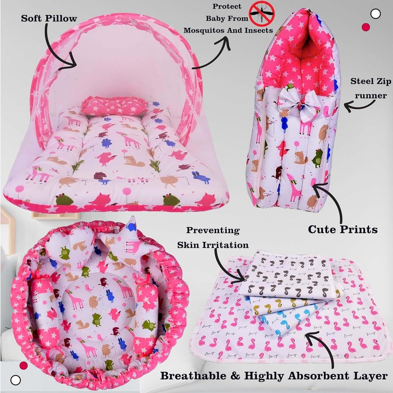 Kwitchy مجموعة سرير الأطفال كويتشي الأساسية للنوم مع مرتبة عكسية وحقيبة حمل وشراشف وردية 06 أشهر 4 قطع - Image 2