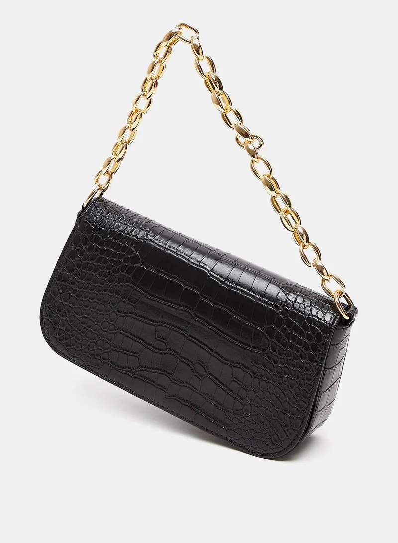 shoexpress Animal Print Shoulder Bag with Chain Link Strap