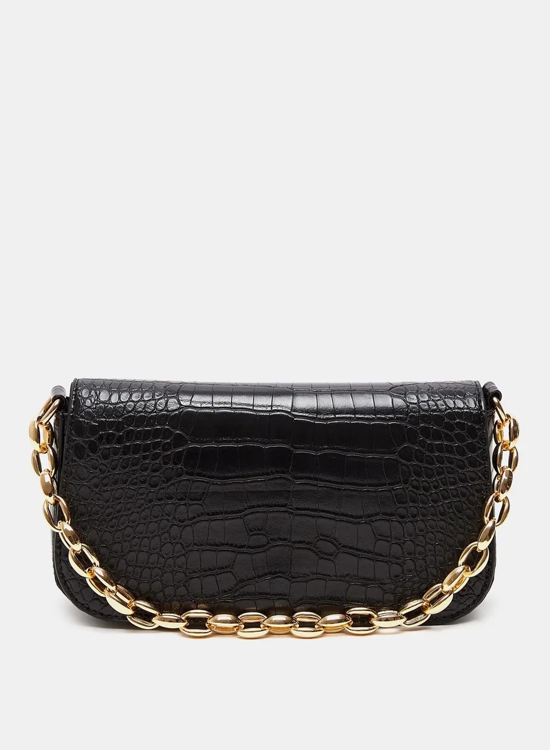 shoexpress Animal Print Shoulder Bag with Chain Link Strap