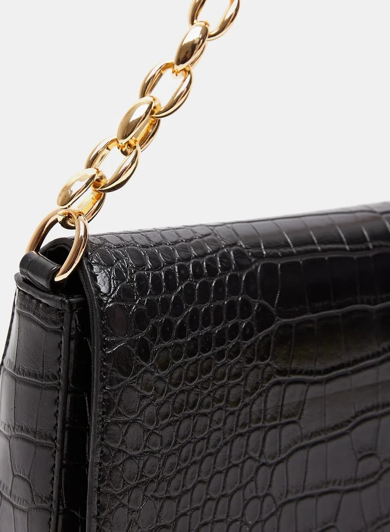 shoexpress Animal Print Shoulder Bag with Chain Link Strap