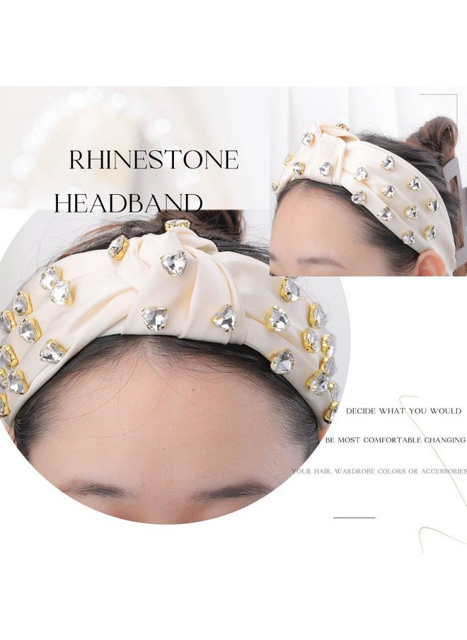 Blindery - Rhinestone Knotted Headband Top Knot Hair Bands Teacher Headbands Fashion Hair Accessories For Women And Girls (White) - Image 1