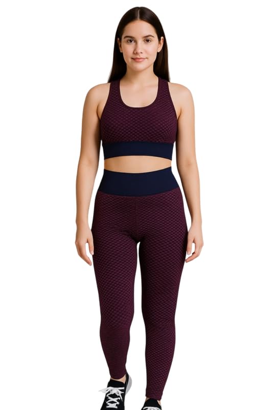 Malvina Women's Seamless Yoga Set – High-Waist Leggings and Sports Bra (Maroon,Medium) - Image 3