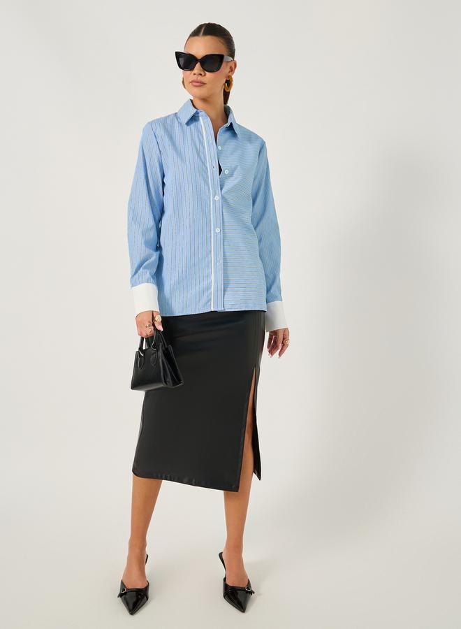 Styli Striped Regular Fit Shirt with Solid Contrast Cuffs Detail  - Image 3