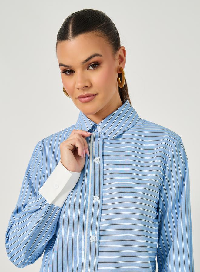 Styli Striped Regular Fit Shirt with Solid Contrast Cuffs Detail  - Image 4