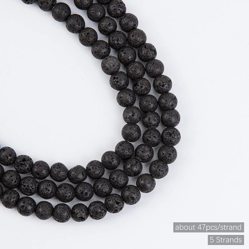 5 خيوط من الخرز الأسود المستدير، قطر الفتحة 8 مم، قطر الثقب 2 مم، حوالي 47 حبة/خيط، طول الخيط 15 بوصة. - Image 4