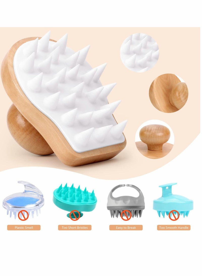 سيوسي فرشاة الشامبو ، فرشاة تدليك فروة الرأس الخشبية المصنوعة من السيليكون للشعر الرطب والشعر الجاف ، فرشاة العناية بالشعر مناسبة للرجال والنساء جميع أنواع الشعر تساعد على تقشير نمو الشعر - Image 2