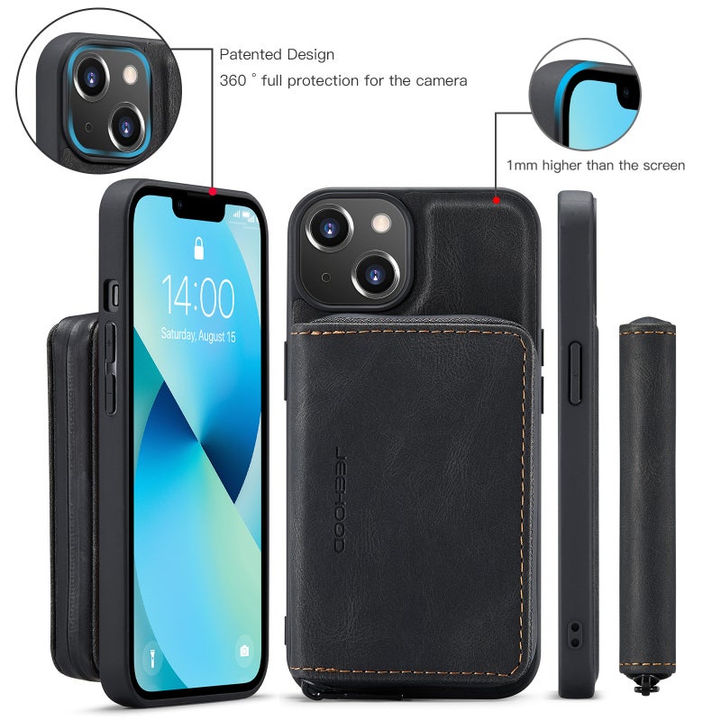 BURAQ Case Cover For iPhone 15 Plus JEEHOOD Magnetic Zipper Wallet Leather Phone Case(Black) - Image 5