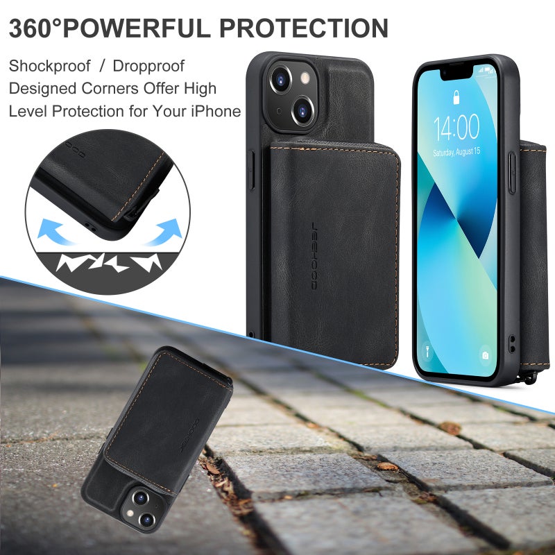 BURAQ Case Cover For iPhone 15 Plus JEEHOOD Magnetic Zipper Wallet Leather Phone Case(Black) - Image 2