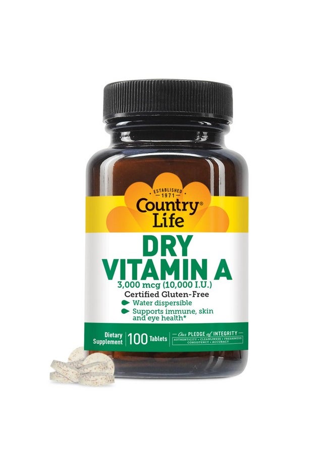 كانتري لايف Country Life Vitamin A 10,000 IU - مكمل غذائي لدعم المناعة وصحة الجلد والعين، معتمد خالٍ من الجلوتين، نباتي، حلال، كوشير، 50% بيتا كاروتين و50% ريتينيل بالميتات، سهل الامتصاص - 100 كبسولة هلامية  - Image 1
