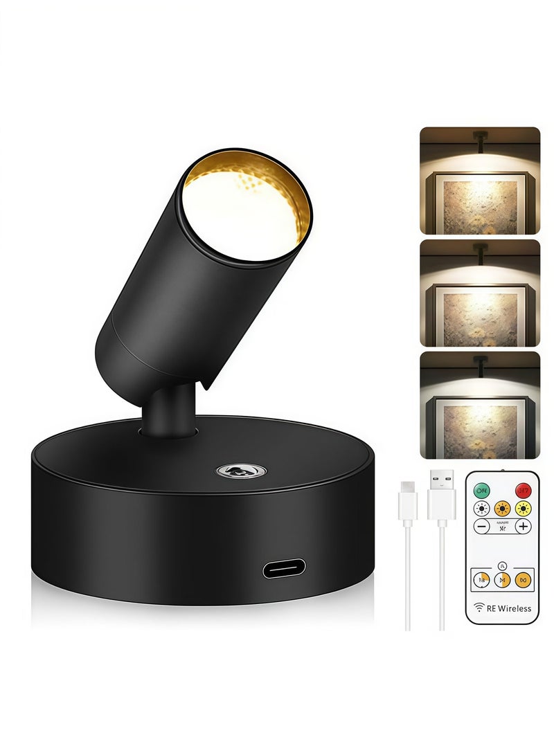 بلو هول مصباح جداري أسود لاسلكي LED قابل للشحن مع 3 درجات دفئية قابلة للضبط، لا يحتاج إلى ثقب، مصباح قراءة محمول ومصباح ليل صغير - Image 1