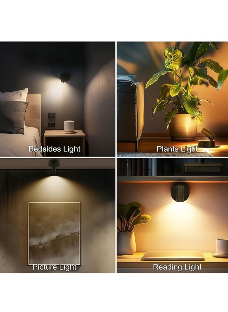 بلو هول مصباح جداري أسود لاسلكي LED قابل للشحن مع 3 درجات دفئية قابلة للضبط، لا يحتاج إلى ثقب، مصباح قراءة محمول ومصباح ليل صغير - Image 4