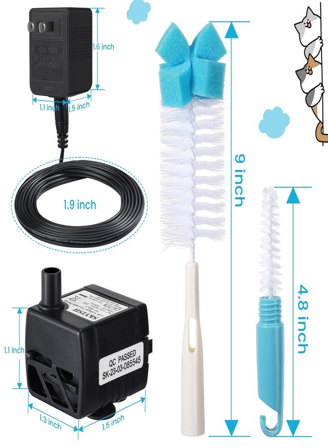 Dreyoo Pet Water Fountain Pump Compatible with PioneerPet Smartcat Fountain, 50 GPH 2W Cat Water Fountain Pump Replacement with Cleaning Brush Kit for Cat Water Dispender Pet Drinking Fountain - Image 2
