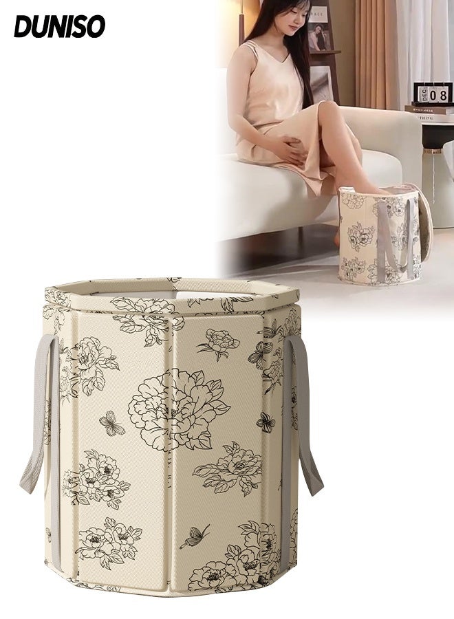 DUNISO Foldable Foot Bath Tub,Portable Foot Bath Bucket with Sturdy Handle,Insulated Foot Soaking Bucket with Carrying Bag，for Home Travel Outdoor Camping - Image 1