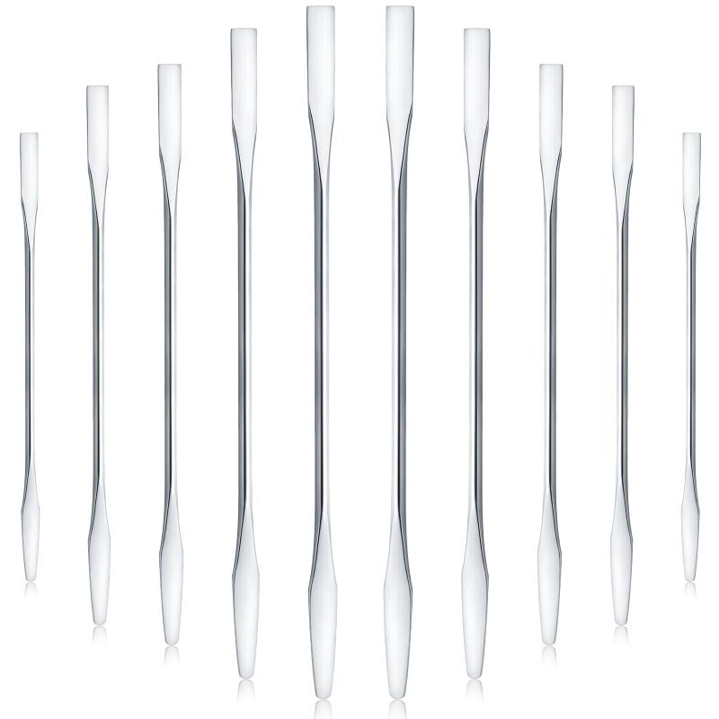 Shappy 10 Pcs Makeup Spatula Set, Lab Spatula Bulk, Mini Double Ended Micro Stainless Steel Cosmetic Spatulas Tools for Beauty & Lab & Food - Square Head for Scraping and Round Head for Mixing - Image 1