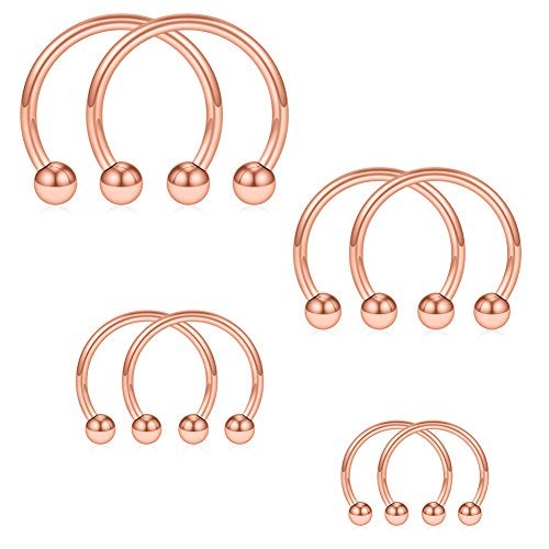 SCERRING 8PCS 16G Stainless Steel Nose Septum Horseshoe Earring Eyebrow Septum Lip Helix Tragus Cartilage Piercing Ring 6mm,8mm,10mm,12mm - Rose Gold - Image 1