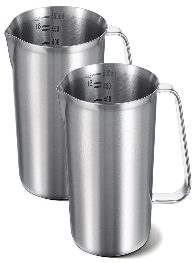 JOUTYFOR 2 Pcs Stainless Steel Measuring Cup with Handle and Pour Lip, Metal Pitcher with Oz and ML marking, 16OZ/500ML), Heavy-Duty Pitcher - Image 1