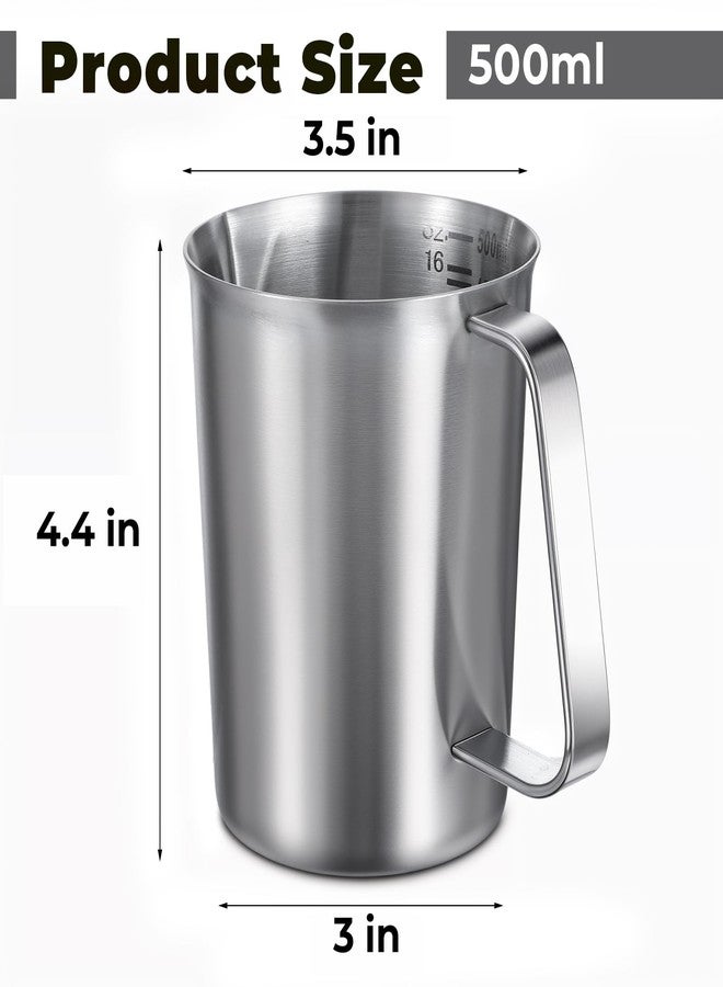 JOUTYFOR 2 Pcs Stainless Steel Measuring Cup with Handle and Pour Lip, Metal Pitcher with Oz and ML marking, 16OZ/500ML), Heavy-Duty Pitcher - Image 2