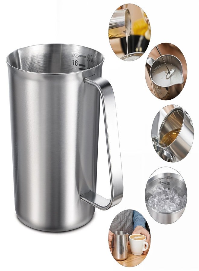 JOUTYFOR 2 Pcs Stainless Steel Measuring Cup with Handle and Pour Lip, Metal Pitcher with Oz and ML marking, 16OZ/500ML), Heavy-Duty Pitcher - Image 3