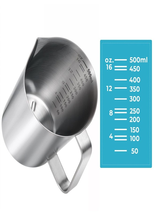 JOUTYFOR 2 Pcs Stainless Steel Measuring Cup with Handle and Pour Lip, Metal Pitcher with Oz and ML marking, 16OZ/500ML), Heavy-Duty Pitcher - Image 5