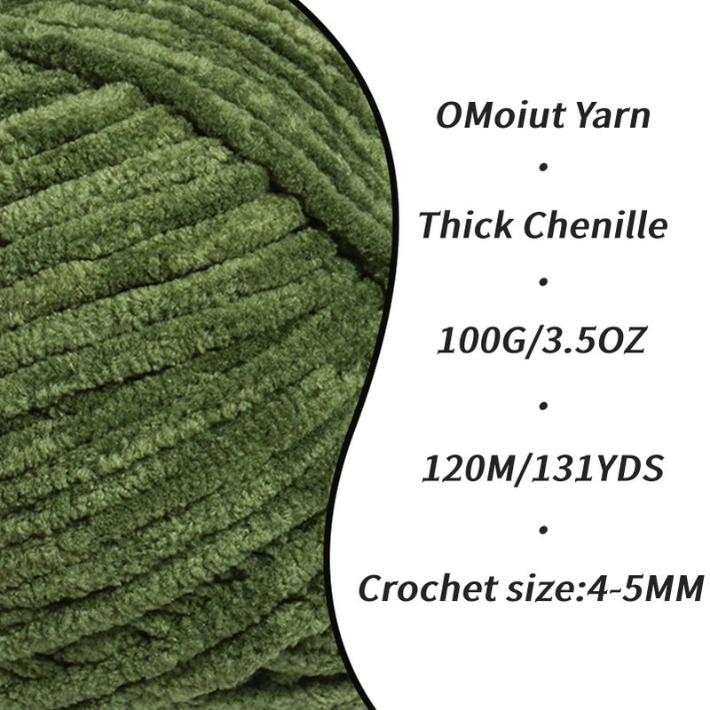 OMoiut 4 Pack Army Green Fluffy Velvet Yarn for Crocheting, Chunky Chenille Baby Blanket Yarn for Crochet, Soft Fuzzy Puzzle Yarn for Knitting, (100g/3.53oz Each) Bulky Thick Amigurumi Crochet Yarns - Image 2