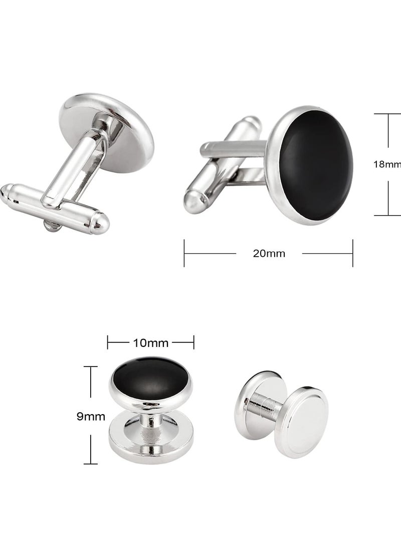 Oasisgalore Men's Cufflinks and Studs Set, Classic Black & Silver for Tuxedo Shirts, Business, Wedding, Formal Suit - Image 2