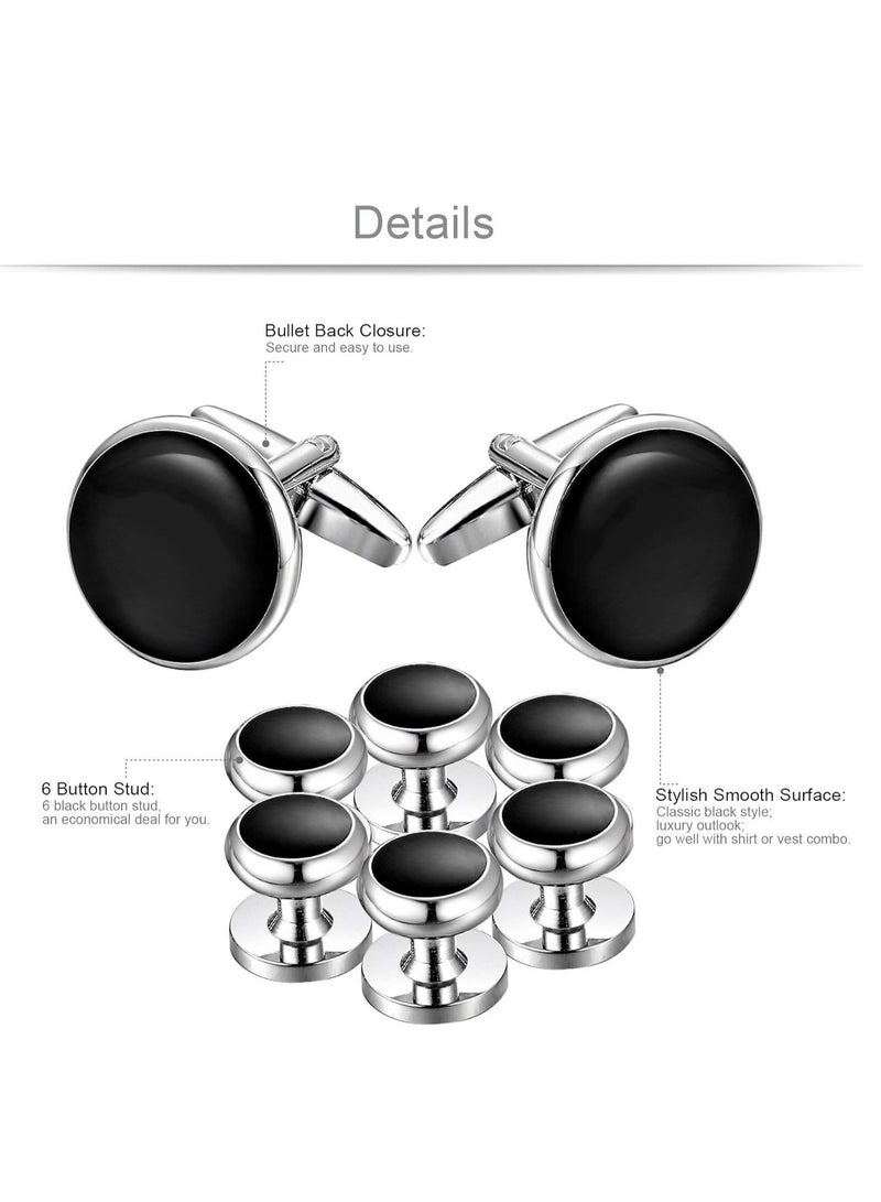 Oasisgalore Men's Cufflinks and Studs Set, Classic Black & Silver for Tuxedo Shirts, Business, Wedding, Formal Suit - Image 3