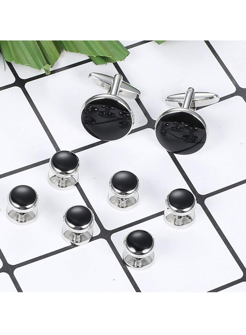 Oasisgalore Men's Cufflinks and Studs Set, Classic Black & Silver for Tuxedo Shirts, Business, Wedding, Formal Suit - Image 5