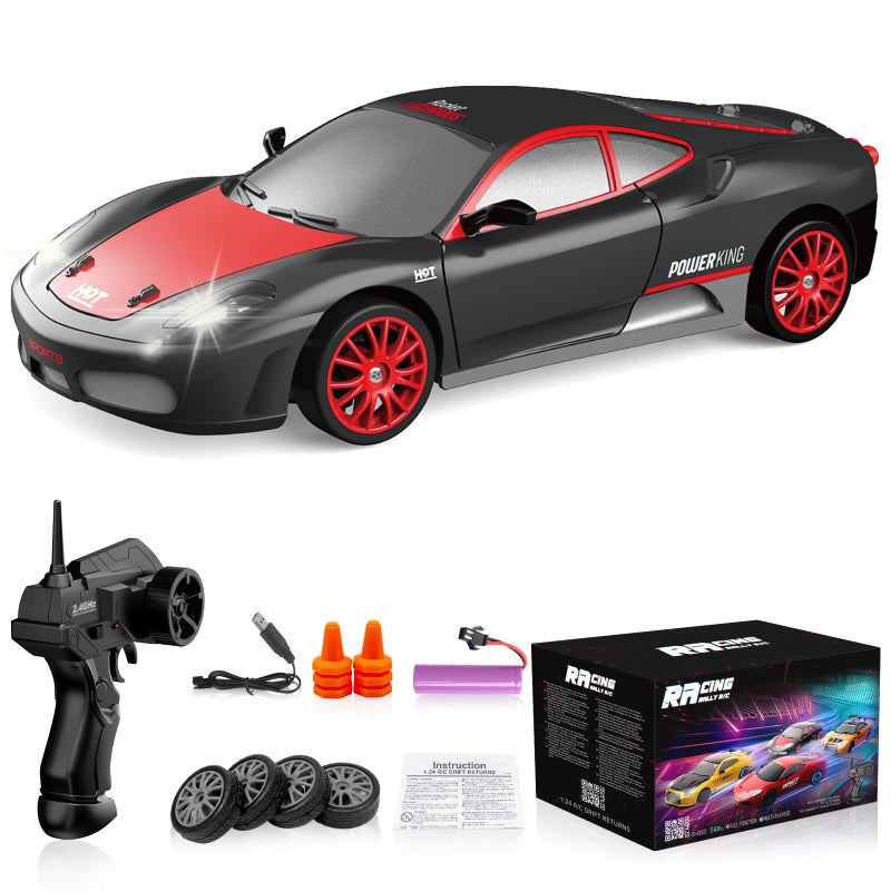 Desdoni Remote Control Car RC Drift Car 24GHz 124 Scale 4WD High Speed RC Cars Vehicle with LED Lights Batteries and Drifting Tires Racing Sport Toy Cars for Adults Boys Girls Kids Gift - Image 2