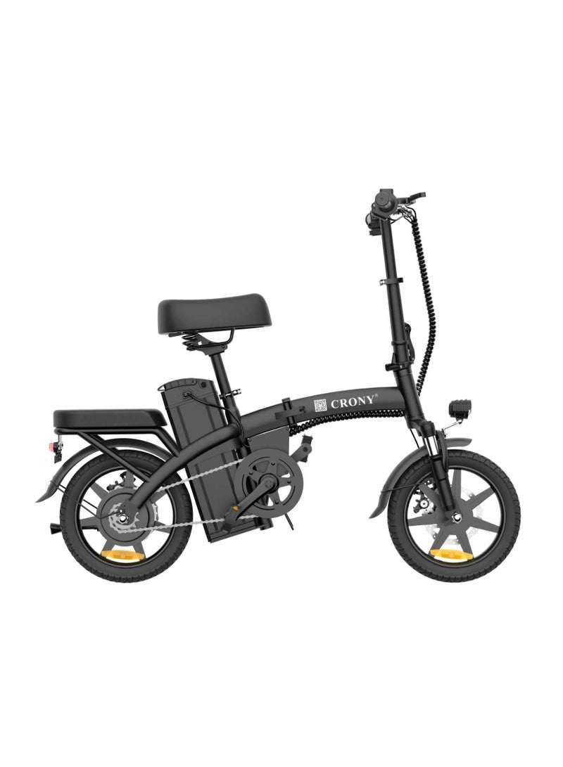كروني دراجة كهربائية قابلة للطي مقاس 14 بقدرة 350 واط وبطارية قابلة للإزالة 48 فولت 7.5 أمبير، مدى 31 كم، دراجة كهربائية خفيفة محمولة للتنقل، سرعة 15–32 كم/ساعة، وضع المساعدة بالدواسات ووضع القيادة الكهربائية، شوكة أمامية ممتصة للصدمات، مصابيح أمامية وخلفية LED، فرامل قرصية ميكانيكية، دراجة كهربائية مدمجة للمدينة للبالغين. - Image 3