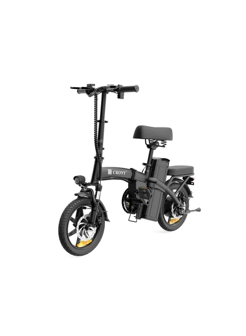 كروني دراجة كهربائية قابلة للطي مقاس 14 بقدرة 350 واط وبطارية قابلة للإزالة 48 فولت 7.5 أمبير، مدى 31 كم، دراجة كهربائية خفيفة محمولة للتنقل، سرعة 15–32 كم/ساعة، وضع المساعدة بالدواسات ووضع القيادة الكهربائية، شوكة أمامية ممتصة للصدمات، مصابيح أمامية وخلفية LED، فرامل قرصية ميكانيكية، دراجة كهربائية مدمجة للمدينة للبالغين. - Image 2