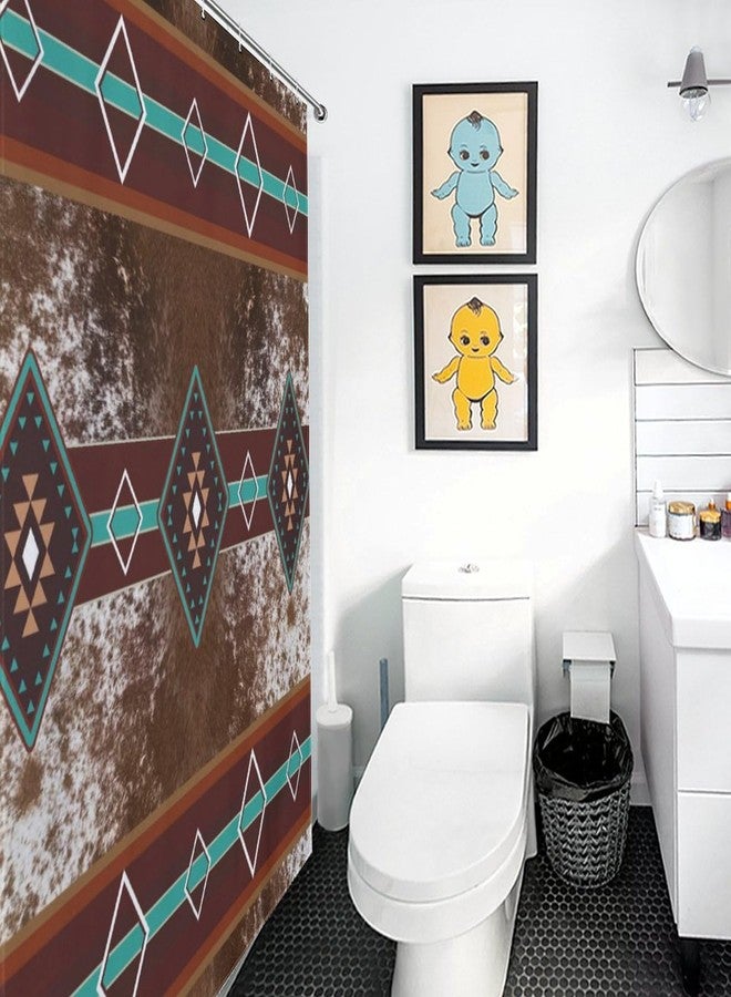 Lnepty Western Cowhide Shower Curtain,Western Brown Cow Print Retro Aztec Tribe Farm Animals Bull Cattle Skin Bathroom Decor Country Waterproof Fabric Shower Curtain Set with Hooks,72x72Inch - Image 4