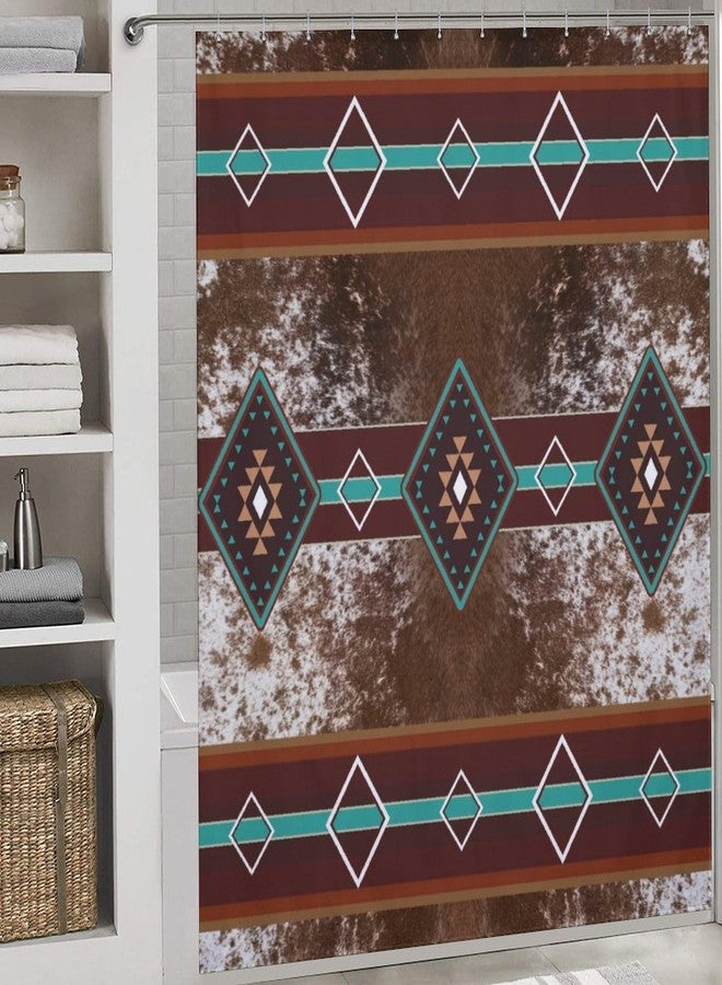 Lnepty Western Cowhide Shower Curtain,Western Brown Cow Print Retro Aztec Tribe Farm Animals Bull Cattle Skin Bathroom Decor Country Waterproof Fabric Shower Curtain Set with Hooks,72x72Inch - Image 2